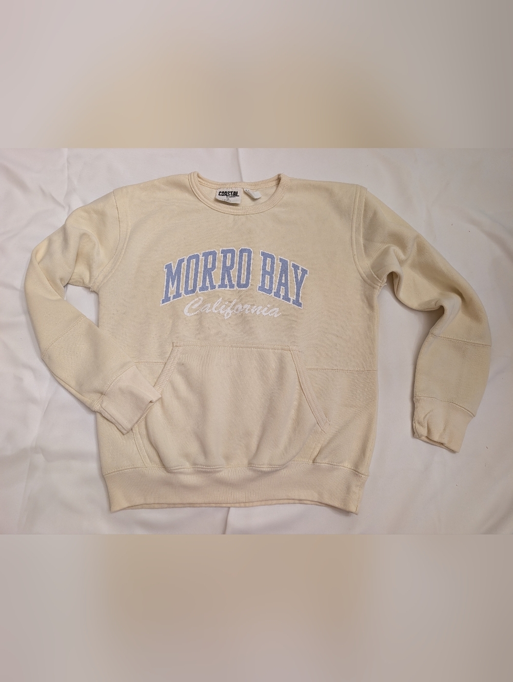 Coastal Calor Cream Crewneck Sweatshirt, Morro Bay California, Small, MV Sport